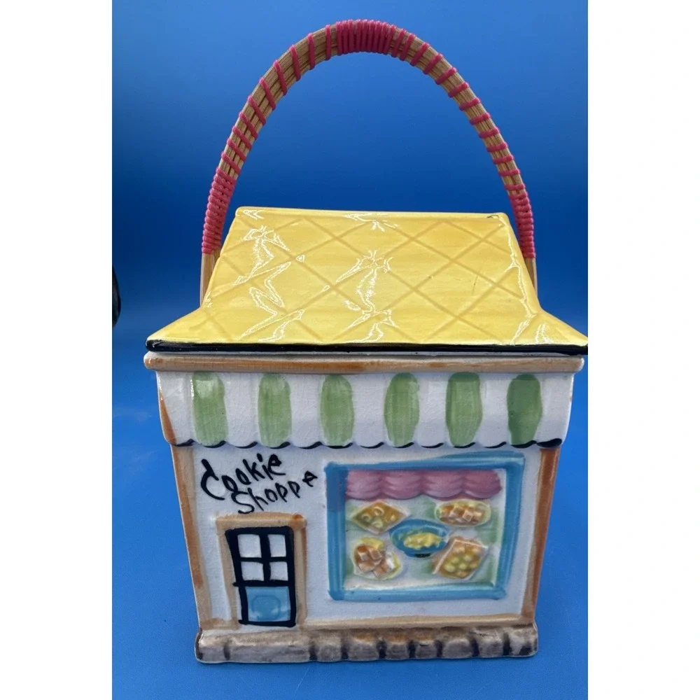 Vintage Ceramic Cookie Jar Cookie Shoppe w Handle Japan Cottagecore